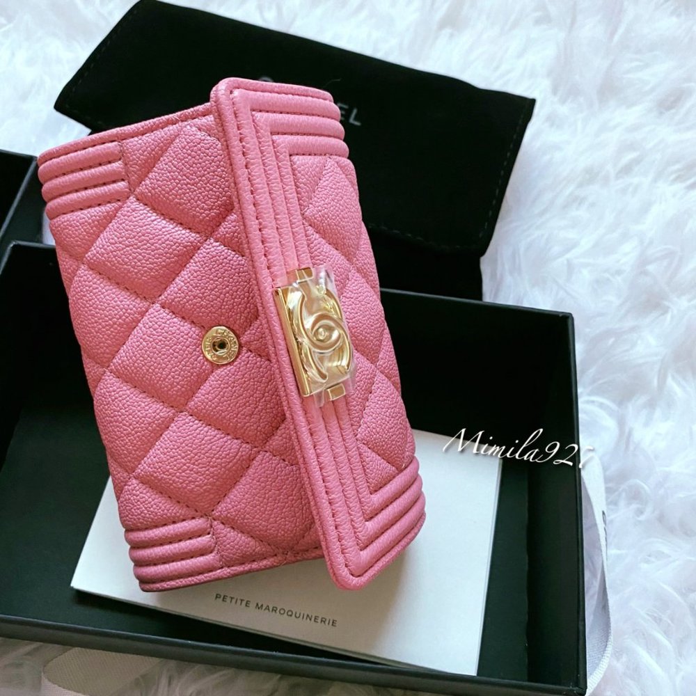 Chanel card holder Pink & gold boy style 100% Auth